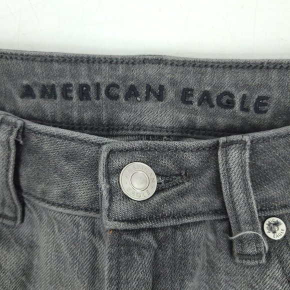 American Eagle Ankle Mom Jeans Sz 4 Gray Denim High Rise Waist Distressed Ripped - Picture 3 of 9